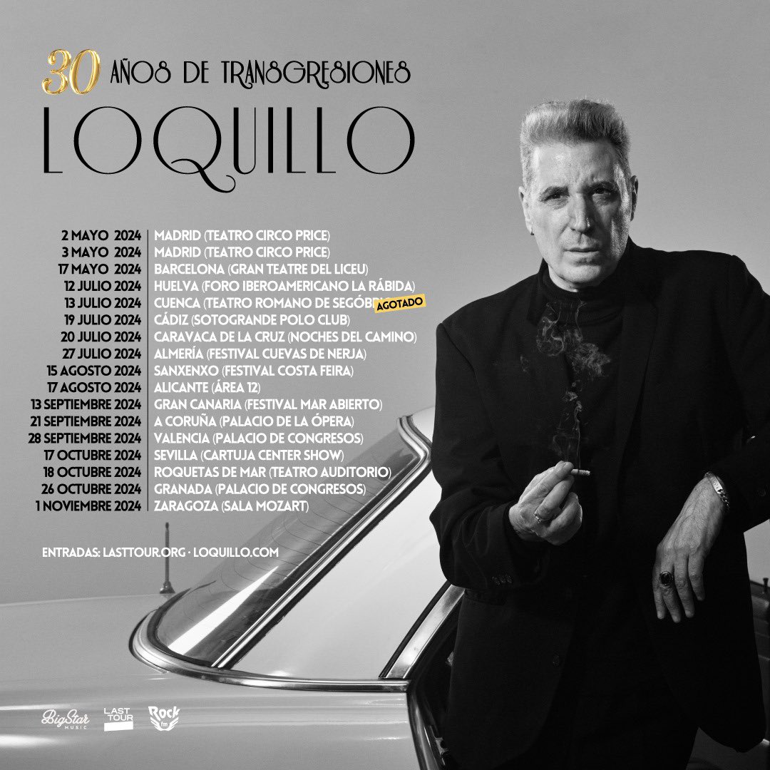 Tras la primera etapa de conciertos de ‘30 años de Transgresiones’ el gran @loquillo retoma la gira el próximo 13 de septiembre en Gran Canaria. Ven y disfruta de este show tan genuíno con la poesía como protagonista. Entradas en loquillo.com/gira