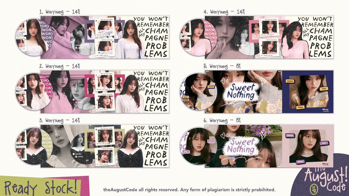 theAugustCode's tweet image. RTs are appreciated! 😻

STILL AVAILABLE layout ready stock SPECIAL WONYOUNG. Yg mau angkut bisa langsung DM aku yaa.

💸 5k-14k
📝 Text replacement ✅

#zonauang #zonajajan