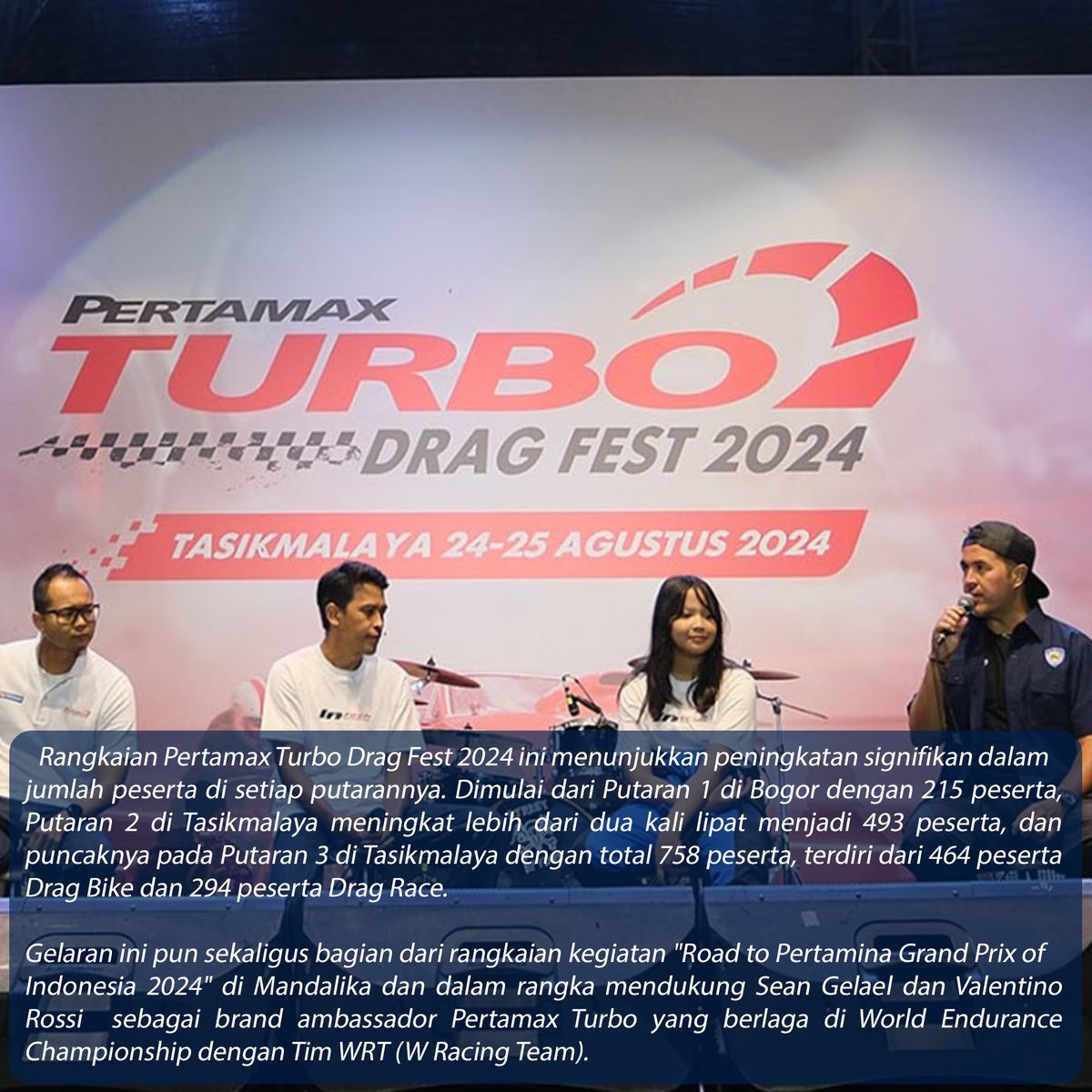 Dapurpacu_id's tweet image. Pada putaran terakhir yang diselenggarakan di Lapangan Udara Wiriadinata, Tasikmalaya, Jawa Barat, pada 24-25 Agustus 2024 ini, diikuti sebanyak 758 pembalap yang berlaga di ajang tersebut.

#pertamina #pertaminapatraniaga #pertamaxturbo #dragfest #mobil #motor #race