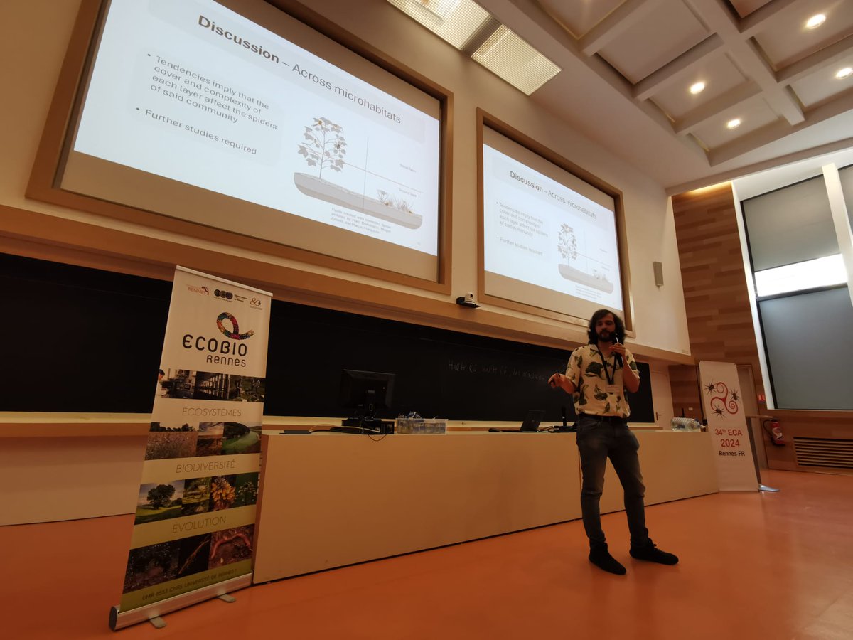 Last wednesday I did a talk on the community ecology of spiders at local spatial scales and the role of vegetation structure at #ECA2024 in Rennes, France! Thanks to all my coauthors and to everyone that has helped with this project!