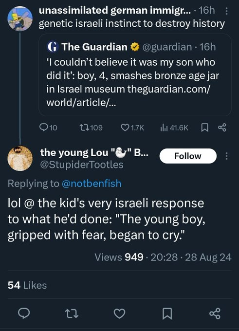 JoeMcCarthyStan's tweet photo. "genetic predisposition" holy fucking shit

leftists are against racism unless it's against Israelis. https://t.co/PFbSOkTanN