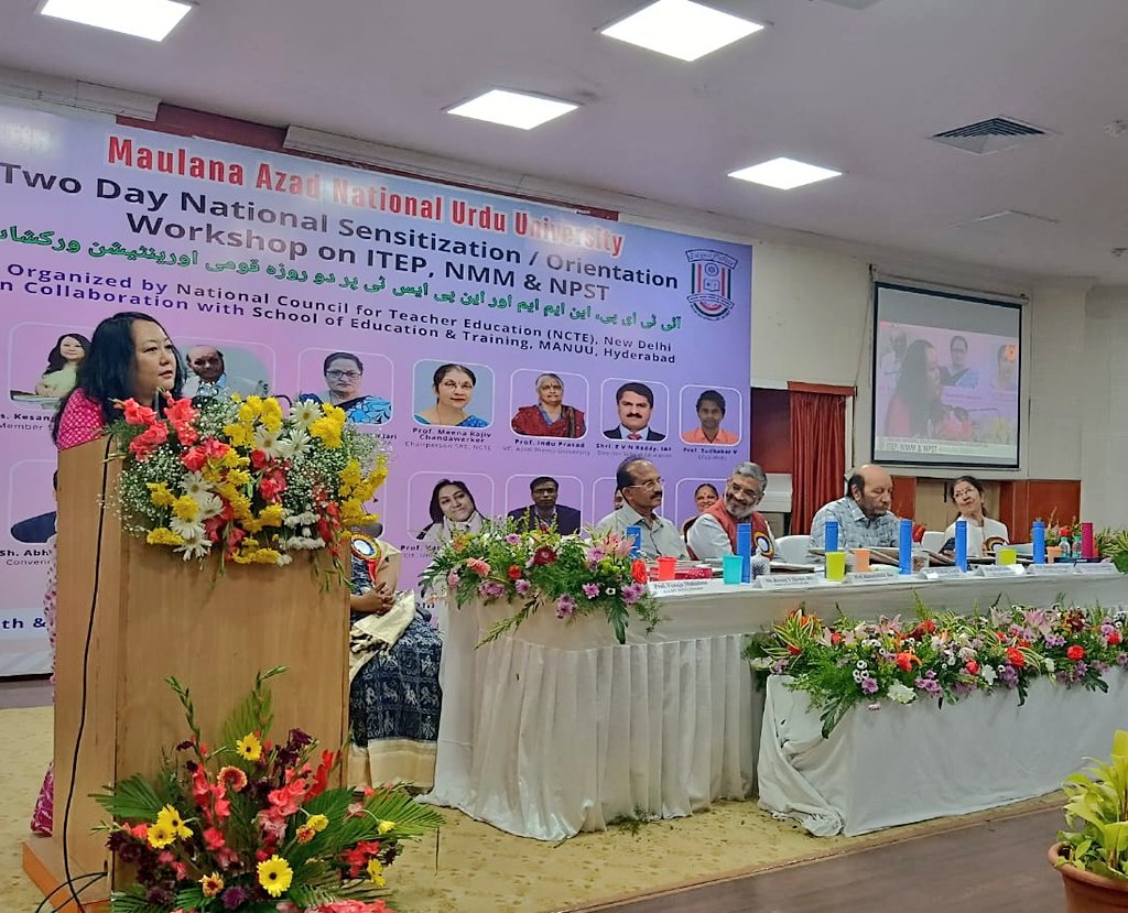 NCTE_Official's tweet photo. Ms. Kesang Y. Sherpa IRS, Member Secretary NCTE addressed at the National Sensitization Workshop on #ITEP at #MANUU.

MS NCTE presented on the journey of #ITEP and highlighted several key aspects of #ITEP which aim at building 21st century set of skills in prospective teachers. https://t.co/CEXsAfaZ3j