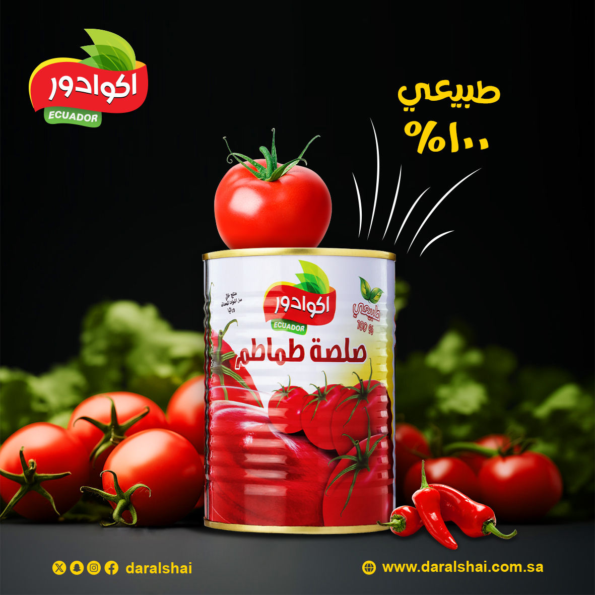 اكوادور صلصة طماطم طبيعية 100% مصنوعة من أجود أنواع الطماطم
#اكوادور