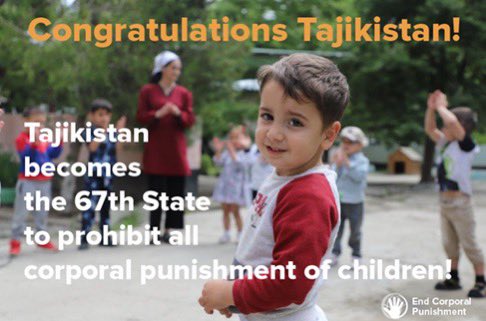 Congratulations to Tajikistan which has become the 67th State to ban all corporal punishment of children. See the latest here: Countdown - End Corporal Punishment of Children #EndViolence
