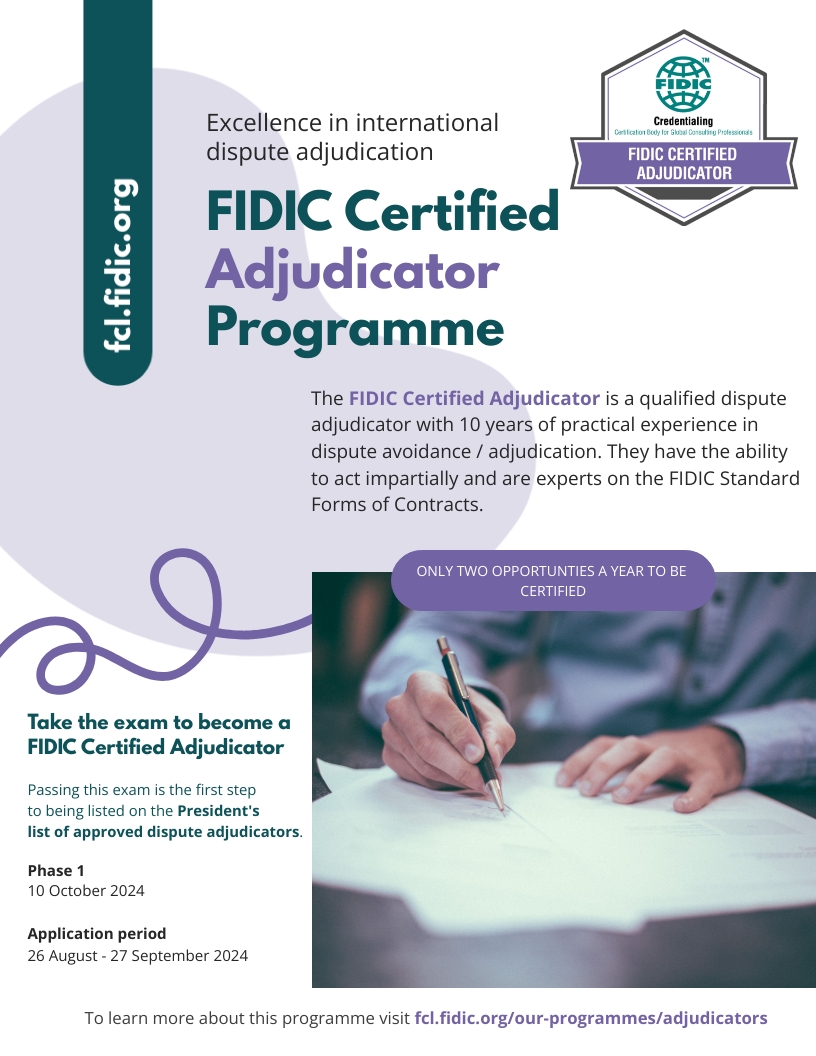 Dispute avoidance and dispute resolution are key elements of #FIDIC contracts. They can help parties effectively navigate any potential disagreements that may arise during a #construction or engineering project.

Know this already?

Then maybe you should apply and become a FIDIC