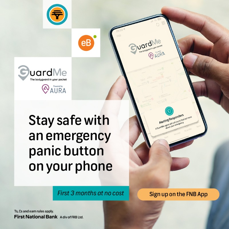 FNBSA's tweet photo. Car trouble leaving you feeling vulnerable? With GuardMe, you can call on armed response and medical assistance 24/7, providing you with security and support wherever you are in SA. Sign up for you and your family for just R19.90 per person p/m via the FNB App. #eBucks #GuardMe