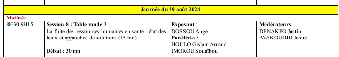 La fuite des ressources humaines en santé au Bénin. Rdv a 8h30 aux 2e Journées scientifiques hospitaliers du Bénin au Palais des congrès,salle Bleue. <a href="/fssuac/">Faculté des Sciences de la Santé De Cotonou</a> <a href="/uacbenin/">UAC Benin</a>