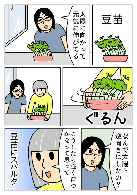 力強く育てたいらしいです。
#漫画 #コミックエッセイ #豆苗 #母 