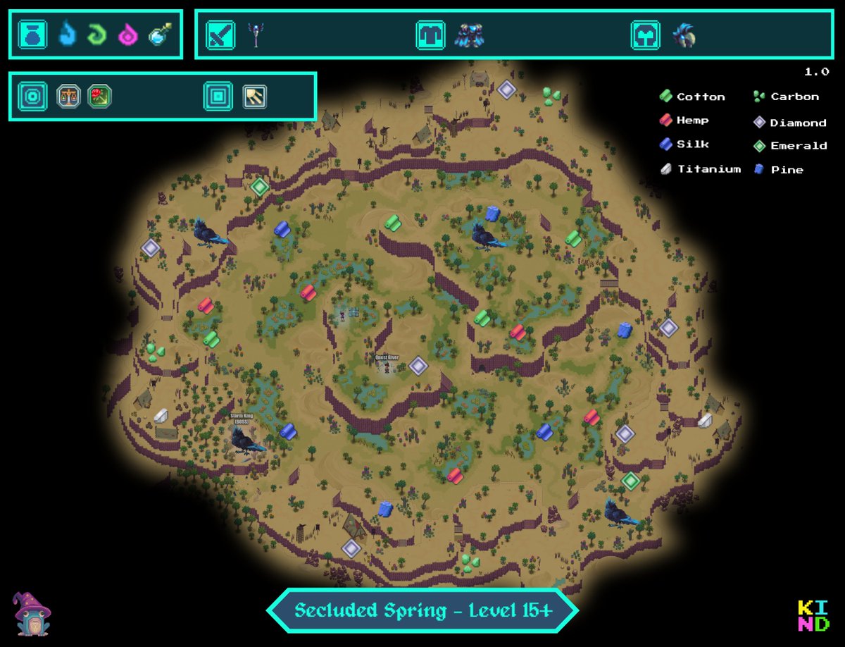 Kind_HQ's tweet photo. The STORMY @RuniverseGame Map!🔥📜

-Materials / Bosses / Quests
-Gear drop
-Spell drop

🐦‍⬛ Secluded Spring - (7) 👇