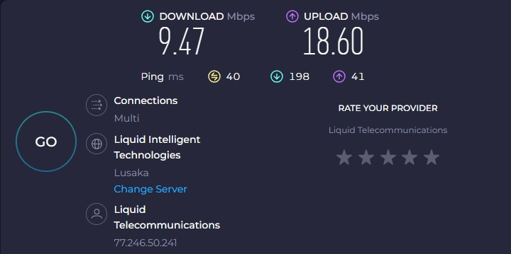 WillarShoko's tweet photo. Econet SmartBiz $45 unlimited.
Location CBD Bulawayo

Day 3 Tests, I have used 35 GB so far, at this rate I will probably use about 350 - 400GB by the end of the month. I have been using it for general browsing, YouTube, X, Webinars, WhatsApp calls, and viewing remote cameras. 
I have had no internet outages for the past day.

Speeds during working hours range between 5Mbps - 15Mbps, after working hours the speed range between 20Mbps - 40Mbps
