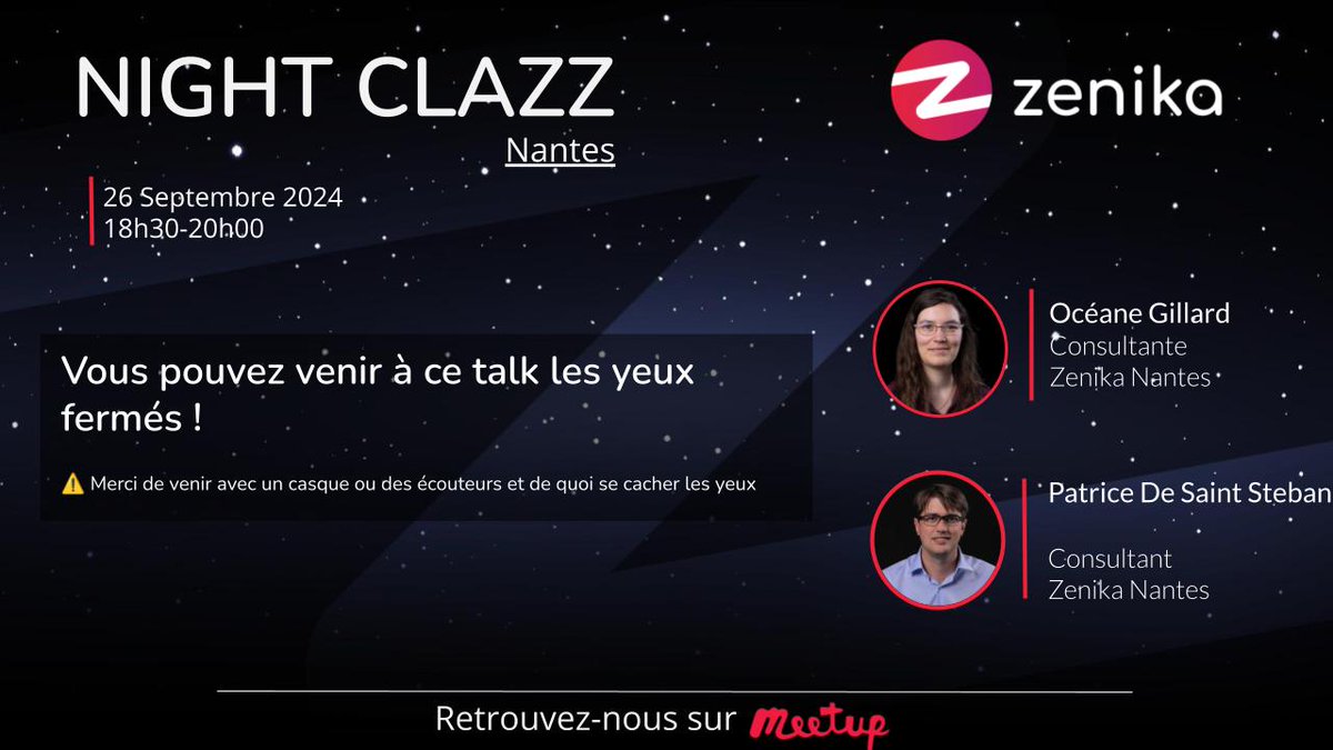 📣 Après une pause estivale nous reprenons Septembre avec 2 NightClazz organisées à l'agence :
* le 19/09 : soirée autour de la reconversion dans l'IT avec <a href="/marie_viley/">Marie Viley</a> et <a href="/CallMeGoodWater/">Antoine Bonneau</a>
* le 26/09 : atelier accessibilité avec Océane et <a href="/patoudss/">Patrice De St Steban</a>

➡️ meetup.com/fr-FR/nightcla…