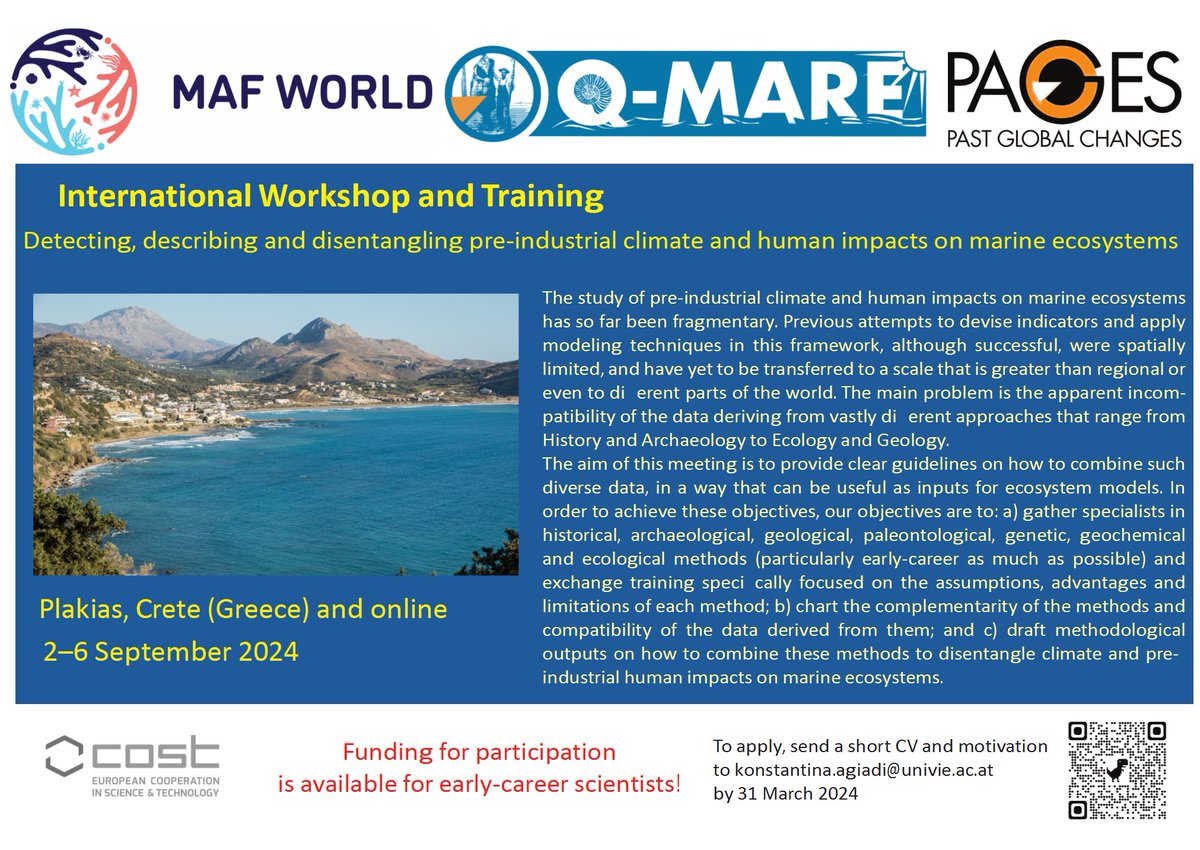 📅 Next week, <a href="/iMARES_group/">iMARES</a>  will attend the <a href="/PAGES_IPO/">Past Global Changes</a> and <a href="/Q_MAREwg/">Q-MARE</a> workshop in Crete! 🌊🔍 The focus will be on detecting, describing, and disentangling pre-industrial climate and human impacts on marine ecosystems.

🔗 More info: lc.cx/h-5cjw
#workshop 
<a href="/ICMCSIC/">ICM-CSIC</a>