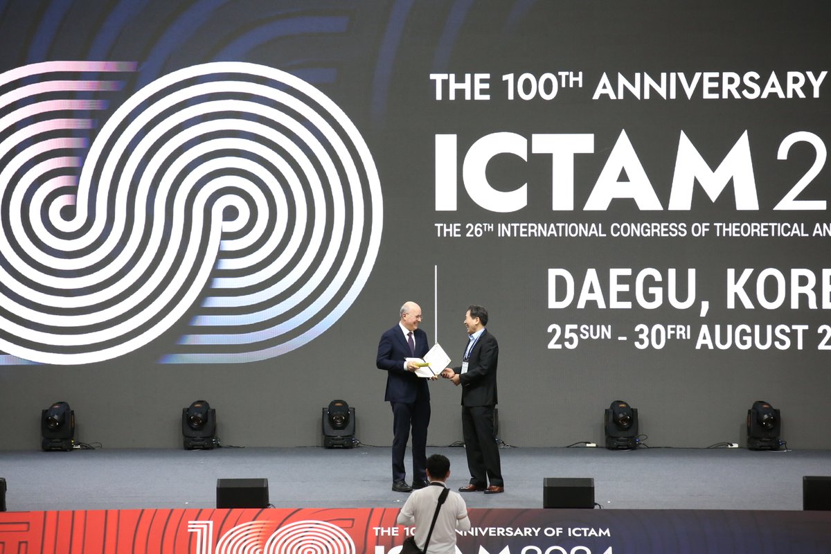 Many thanks to Prof. Yonggang Huang and Prof. Charles Meneveau for their enriching plenary lectures given during #ictam2024. Professor Yonggang Huang was the recipient of the 2024 Rodney Hill Prize and Professor Charles Meneveau was the recipient of the 2024 Batchelor Prize 🏅