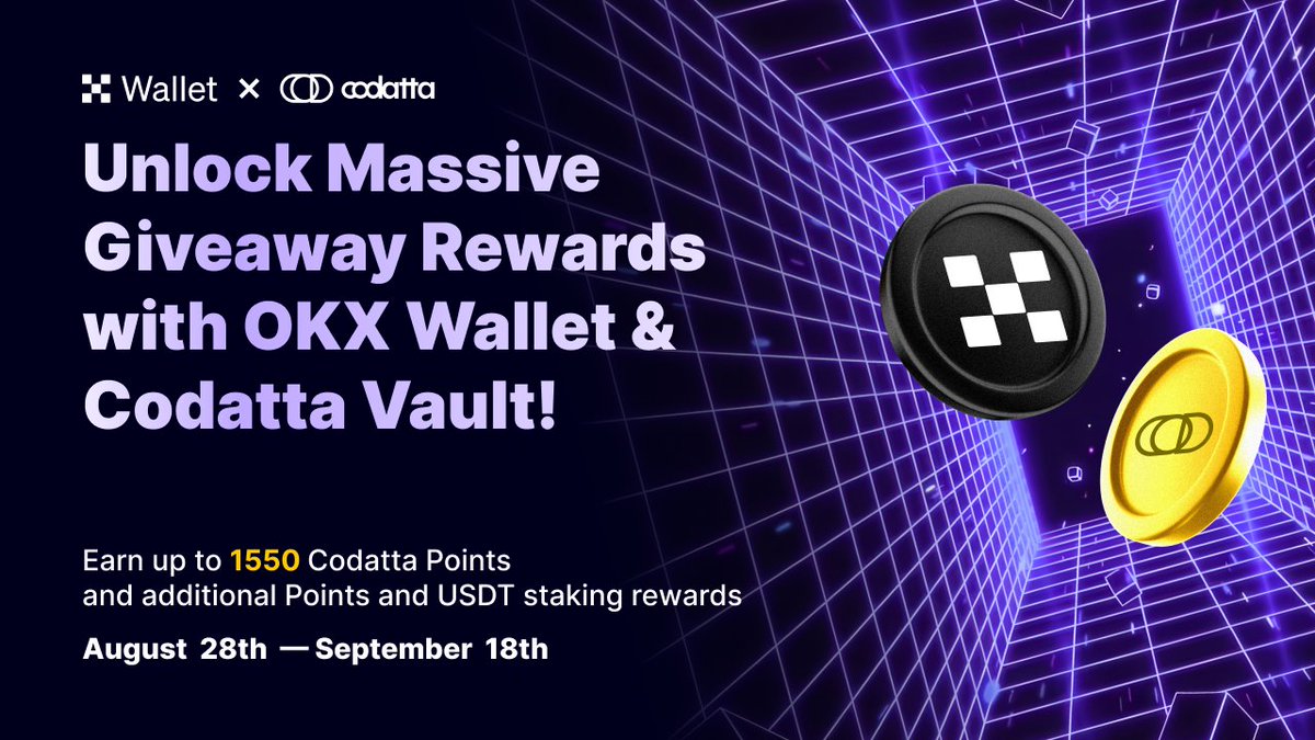 codatta_io's tweet photo. 🚀Unlock Big Rewards with @okxweb3 and Codatta Vault today! 

🎉 To celebrate the launch of Codatta Vault on Telegram Mini-app, join our OKX Wallet Exclusive Campaign and unlock up to 3,550 Codatta Points and a share of the 5,000 USDT Staking Reward Pool Now!

💡How to Participate:

1️⃣ Enter Event: Navigate to Codatta TG Mini-app (https://t.co/UQ9gbqi9ql) or OKX Giveaway page(https://t.co/4gPnGCeeXZ) to join.
2️⃣ OKX Wallet Quests: Sign in with your OKX wallet, complete daily check-ins, and earn up to 1550 Codatta Points.
3️⃣ Engage with Coddata Vault: Explore the Vault to win up to 2000 Codatta Points staking reward or a share of the 5000 USDT staking reward pool. 
(You only have one chance to stake, so choose carefully!)

Don’t miss this chance to win big and join the future of data ownership!