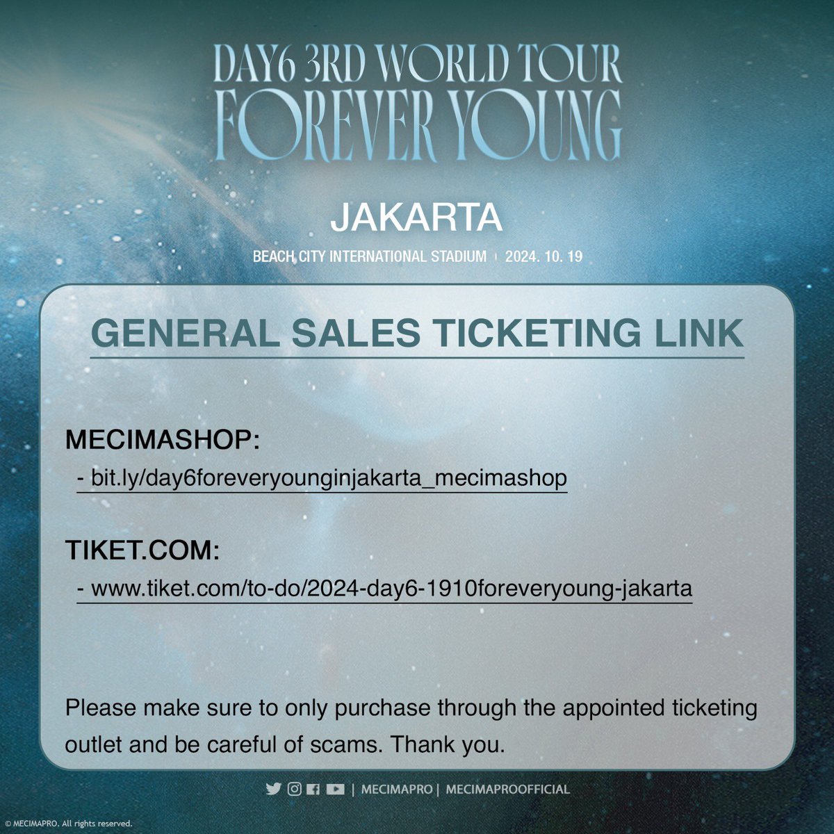 mecimapro's tweet photo. #DAY6_FOREVER_YOUNG_Indonesia - General Sales via @mecima_shop and @tiket.
-
🎟️: https://t.co/lOSVdesUXn

🎟️: https://t.co/YpusJCbR7Q
-
More info 🔗: https://t.co/1uUnM2HAwv https://t.co/PGA329f6t0