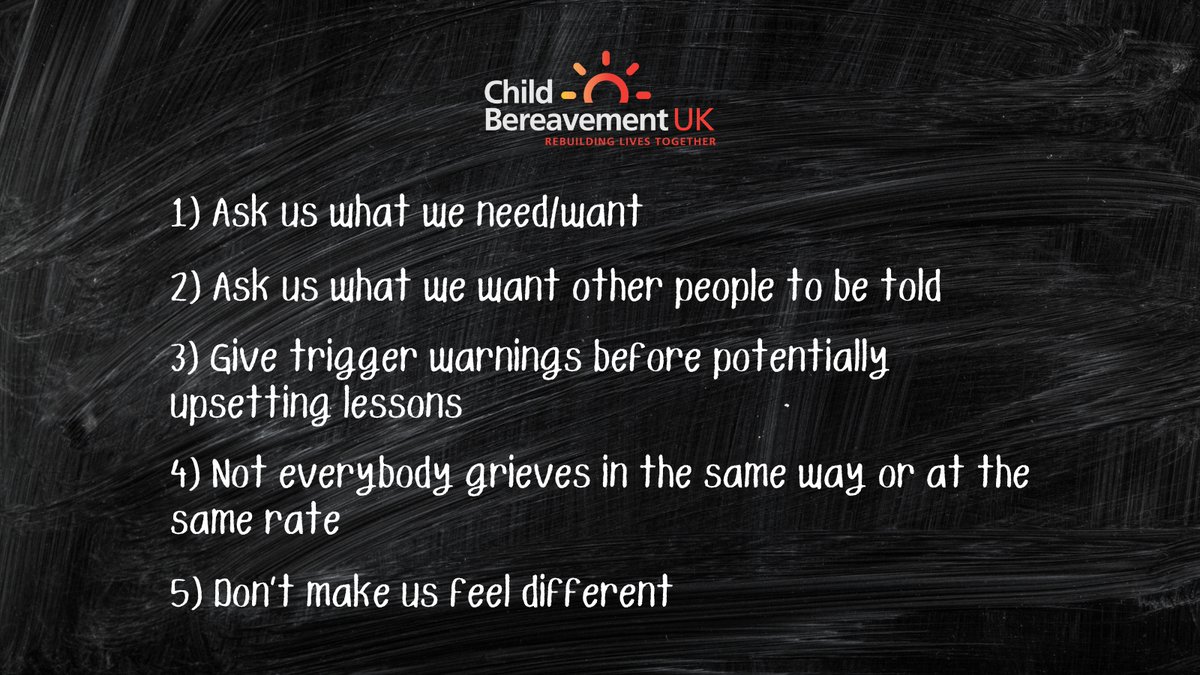 Our group for young people has produced a list of tips for teachers who may have a bereaved young person in their class this term.

For more information on supporting bereaved pupils, visit: ow.ly/b0NM50SWuWj