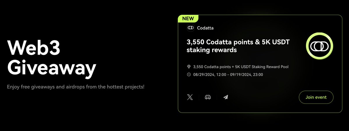codatta_io's tweet photo. 🚀Unlock Big Rewards with @okxweb3 and Codatta Vault today! 

🎉 To celebrate the launch of Codatta Vault on Telegram Mini-app, join our OKX Wallet Exclusive Campaign and unlock up to 3,550 Codatta Points and a share of the 5,000 USDT Staking Reward Pool Now!

💡How to Participate:

1️⃣ Enter Event: Navigate to Codatta TG Mini-app (https://t.co/UQ9gbqi9ql) or OKX Giveaway page(https://t.co/4gPnGCeeXZ) to join.
2️⃣ OKX Wallet Quests: Sign in with your OKX wallet, complete daily check-ins, and earn up to 1550 Codatta Points.
3️⃣ Engage with Coddata Vault: Explore the Vault to win up to 2000 Codatta Points staking reward or a share of the 5000 USDT staking reward pool. 
(You only have one chance to stake, so choose carefully!)

Don’t miss this chance to win big and join the future of data ownership!