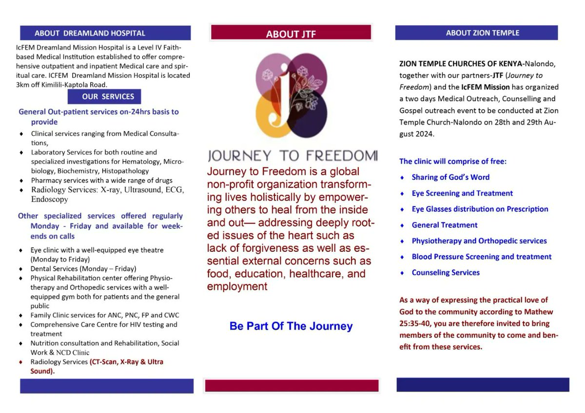 IcfemDMH in partnership with Journey to Freedom and Zion Temple churchesof Kenya, Nalondo hosts a 2 day  medical and Gospel Outreach. Follow for more updates from the same. 📞or WhatsApp 0748 364 028 to connect with the amazing team!