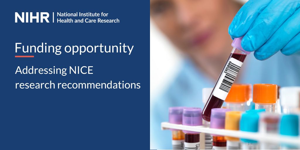 #ResearchFunding is available for projects to meet research recommendations identified in NICE guidance.

This includes:
- Clinical
- social care
- public health
- technology appraisals
- interventional procedures
- diagnostics

Find out more and apply: nihr.ac.uk/funding/nihr-n…