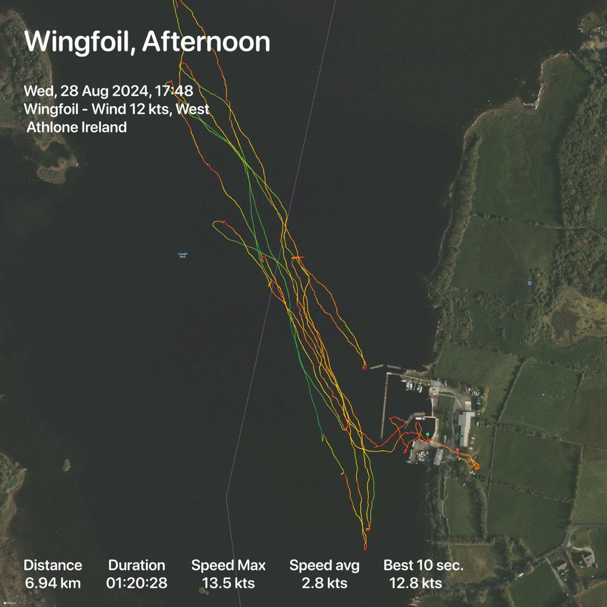 #wingfoil diary. #6 @ LRYC -Tried <a href="/waterspeedapp/">Waterspeed App</a> 👍! Don't have a fancy watch, just stuck my phone in my wetsuit sleeve. Fcast 12/17kts. Lulls of ~0 otw. Huge progress. Controlled foil on both tacks. Next up: Gybes. Dying for an opportunity to bear off downwind for a bit.
