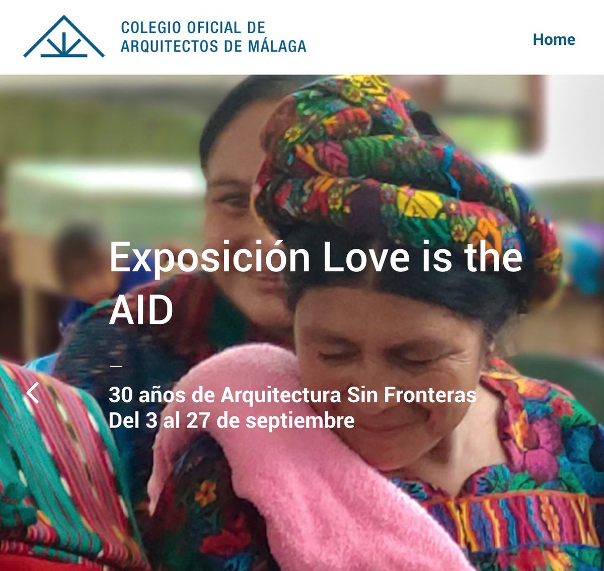 📍Colegio Oficial de Arquitectos de Málaga (Palmeras del Limonar, 31)
🗓️ Del 3 de septiembre al 27 de septiembre
🕓 L-V: 10:00 a 14:00h. y 17:00 a 20:00 h.

🎟️ Entrada libre

ℹ️ bit.ly/3yTTx4h

#LoveIsInTheAid #30añosConstruyendoDerechos #Exposición #Fotografía #Málaga