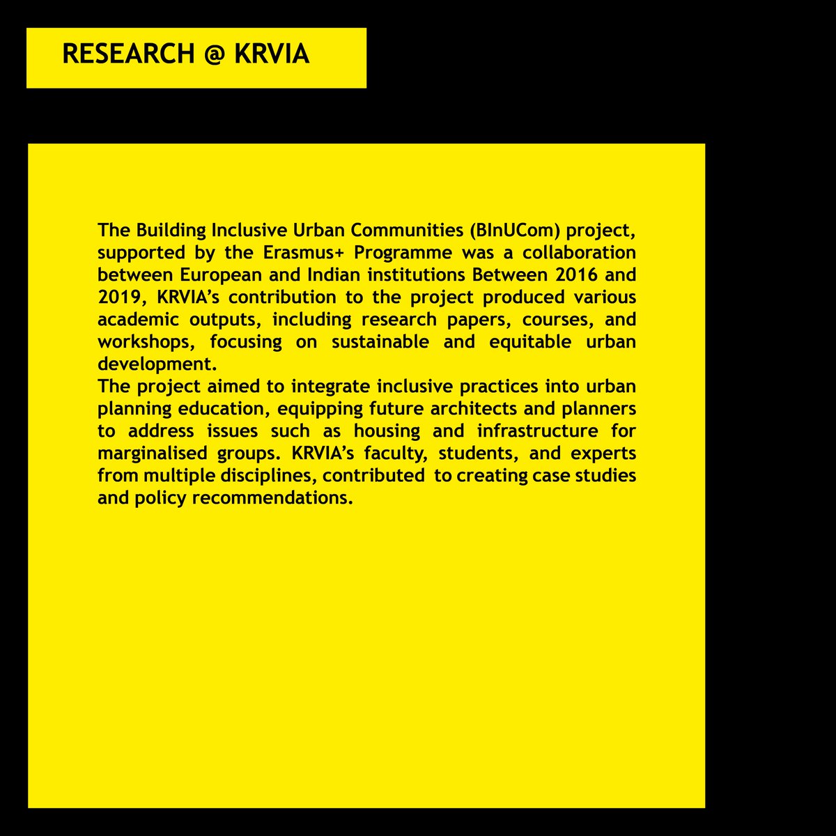 KrviaNews's tweet image. KRVIA Research and Development Cell  
Building Inclusive Urban Communities 

#krvia #krviaresearch #krviamasters #postgraduatestudies #urbandesign #urbanconservation #researchtimeline #designcell #mumbaicity #urbanstudies #urbanism #contextinquiry