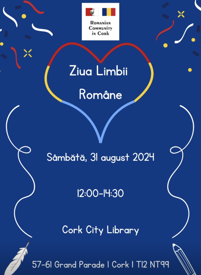 Cultural activities for children  and adults at Cork city library to celebrate together #RomanianLanguageDay! Free entry #31August #ZiuaLimbiiRomâne