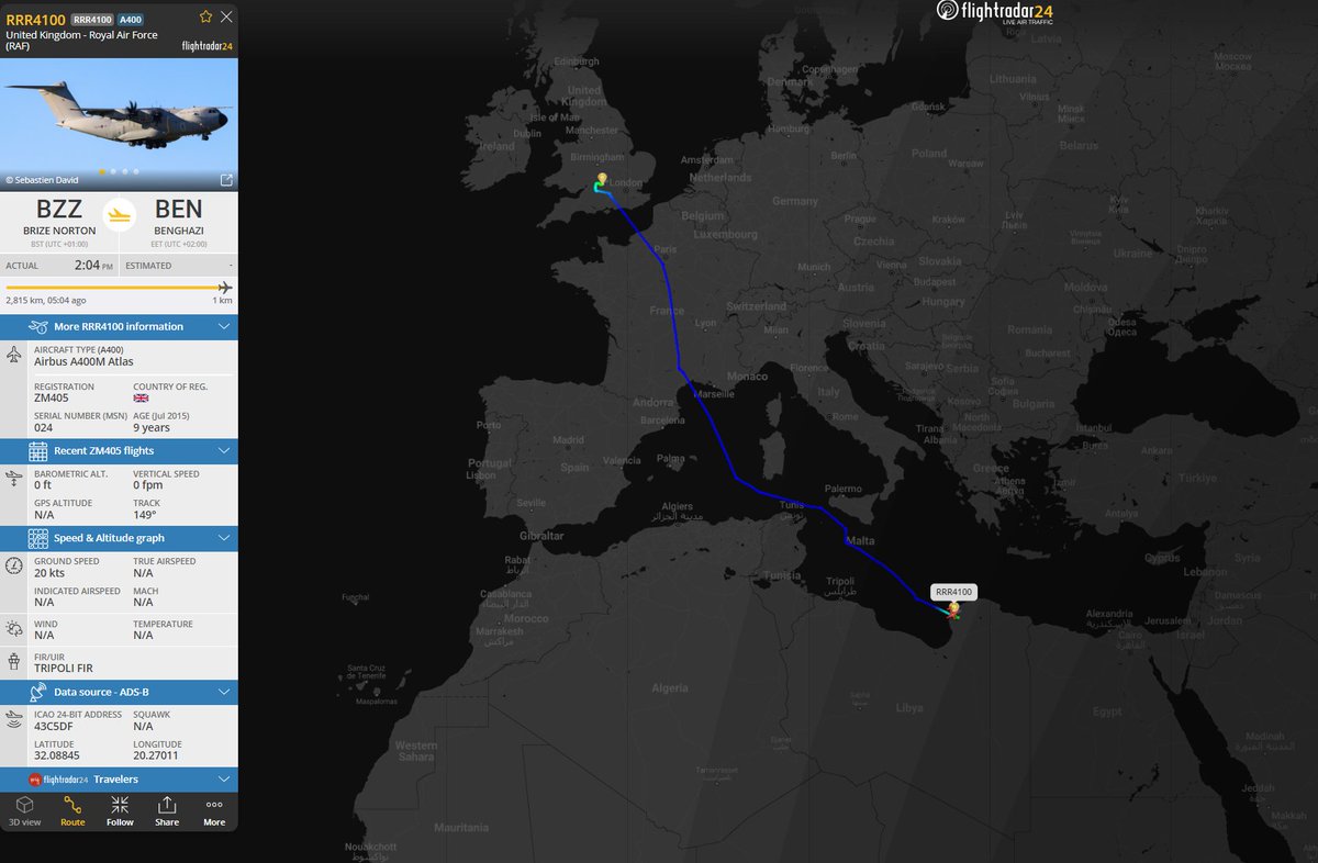 Dinlas3's tweet photo. π¬π§RAF Airbus A400M w/ reg. ZM405 from RAF Brize Norton to π±πΎBenghazi, Libya on Aug 21. #43C5DF #RRR4100
Still catching up lol @borrowed7time https://t.co/Fka6CTHLKa
