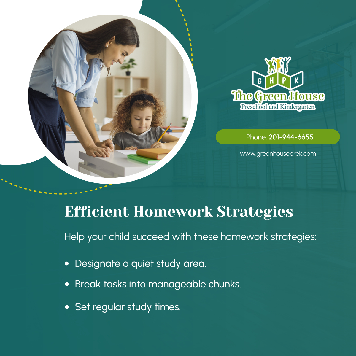 greenhouseprek's tweet image. Make homework time productive with these efficient strategies. Create a focused environment and establish routines for your child's academic success.
#Childcare #FortLeeNJ #HomeworkTips