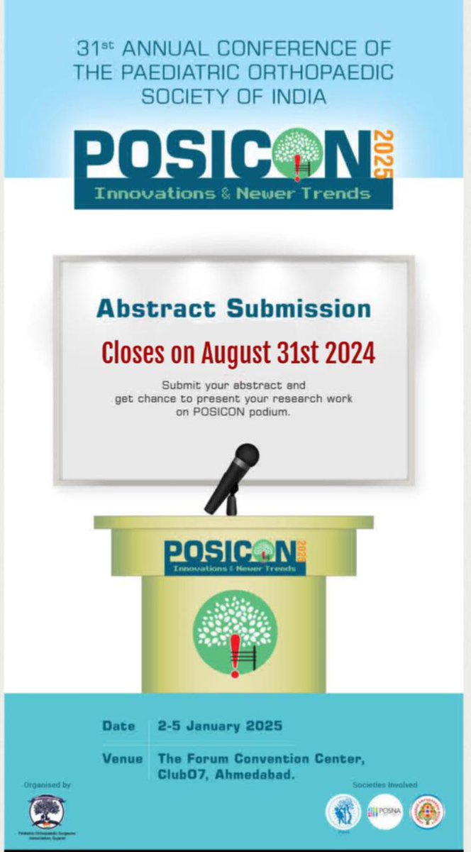 POSI_in's tweet image. #AbstractSubmissions closes in 2 days !!

posi.in/posicon_2025.h… for #registration and use the platform for online #abstract submission. 

 #medtwitter 
#paediatricoethopaedics 
#india