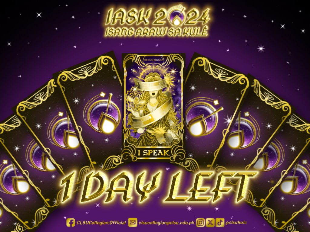 clsukule's tweet image. 𝗧𝗵𝗲 𝗳𝗶𝗻𝗮𝗹 𝗰𝗮𝗿𝗱 𝗶𝘀 𝗱𝗿𝗮𝘄𝗻— 𝗼𝗻𝗲 𝗱𝗮𝘆 𝗹𝗲𝗳𝘁 𝘁𝗼 𝗿𝗲𝗴𝗶𝘀𝘁𝗲𝗿!  

Register now at the link below!
forms.gle/4TUoDKV7fvMhgL…  

#IsangArawSaKule
#ForStudentryEQUALITY
#WriteHereWriteNow
#CLSUCollegian