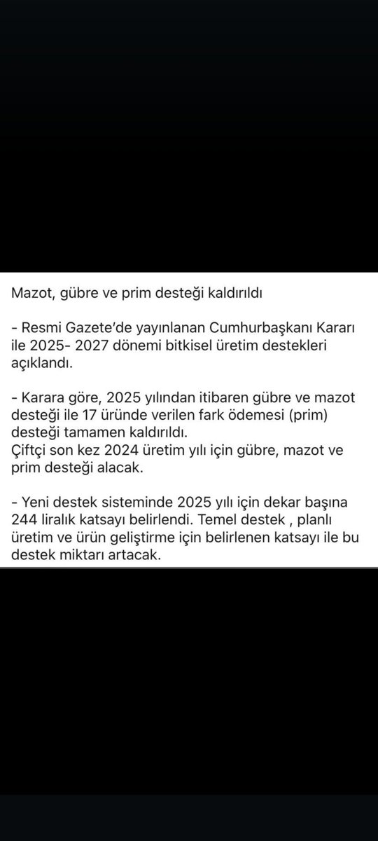 Çiftçilerin ektiği ürünler para ederse, masraf,gübre, mazot, ilaç ve Tedaş elektrik ucuz olursa eğer desteklemeye ihtiyaç kalmaz.