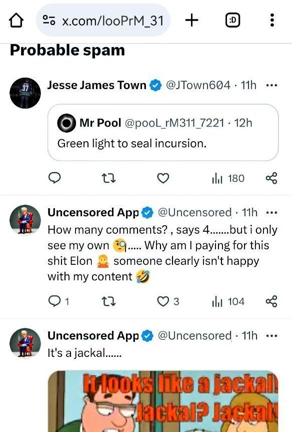 OK turns out I'm spam again.... I'll not be silenced that easy.... Since I have not been informed what the actual issue is ffs
"Probable spam" 😡 what happened to free speech <a href="/elonmusk/">Elon Musk</a>