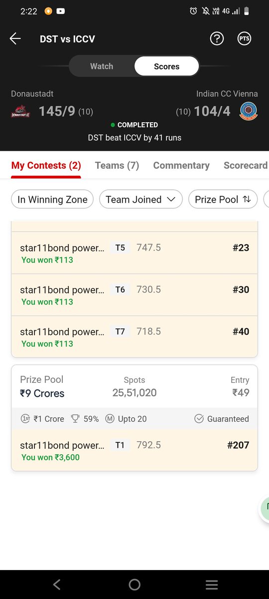 BILASPAL8's tweet photo. Mini grand league Winnings
#dream11
#ecst10
#ecst10austria
https://t.co/HmRu4OuA9x
5k member's games easy clean sweep β¨π₯
Crores milte milte rah geya ...
Congratulations FantasyStar11 users. https://t.co/OTGPEDrMSc