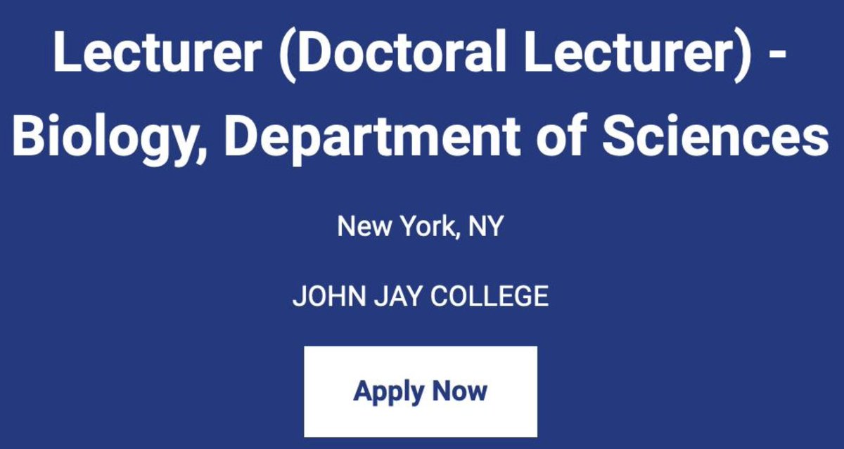 Nathan H. Lents (@nathanlents) on Twitter photo * * * * MY DEPT IS HIRING * * * *
Biology Lecturer. Tenure-eligible. Teaching, Advising, Committees. (No research)
Good salary, benefits, retirement. UNION FACULTY. Supportive colleagues. Great Prez & Prov.
<a href="/CUNY/">The City University of New York</a>/@johnjaycollege students are a joy!
tinyurl.com/ympvz8n4 * * * * MY DEPT IS HIRING * * * *
Biology Lecturer. Tenure-eligible. Teaching, Advising, Committees. (No research)
Good salary, benefits, retirement. UNION FACULTY. Supportive colleagues. Great Prez & Prov.
<a href="/CUNY/">The City University of New York</a>/@johnjaycollege students are a joy!
tinyurl.com/ympvz8n4