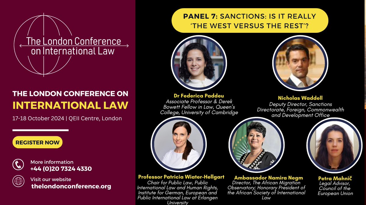 Is it really ‘the West versus the Rest’? Join the the #LCIL24 Sanctions, Economic Measures, and the Use of Economic Coercion panel to explore the current sanctions practice of States and other international actors. Full information and speaker list: thelondonconference.org/2024-programme/