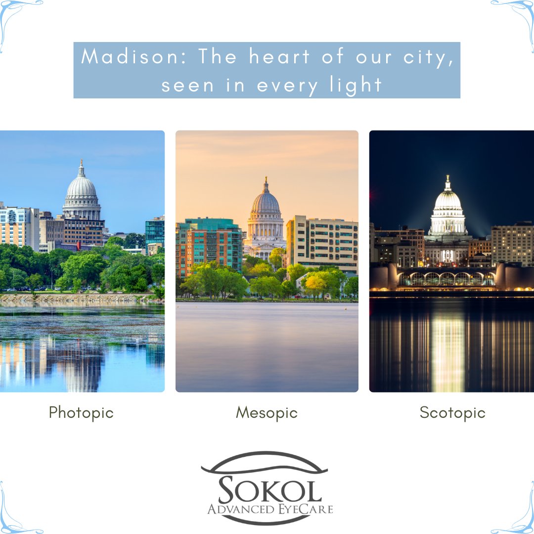 sokoleyecare's tweet image. 🌗👁️ Your vision changes with light! Scotopic = night vision 🌌, Photopic = daylight 🌞, and Mesopic = twilight 🌙. Struggling at dusk? It’s natural! #VisionScience #EyeHealth #SokolEyeCare