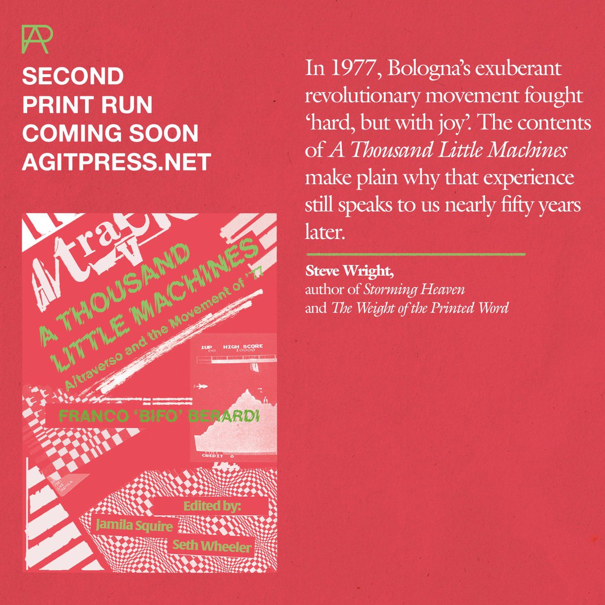 pressagit's tweet image. Second edition of ‘A Thousand Little Machines’ is at the printers today!
Available to order now — get them while you can. This run (in our new colour wave!) is limited to 150 copies!
agitpress.net/books