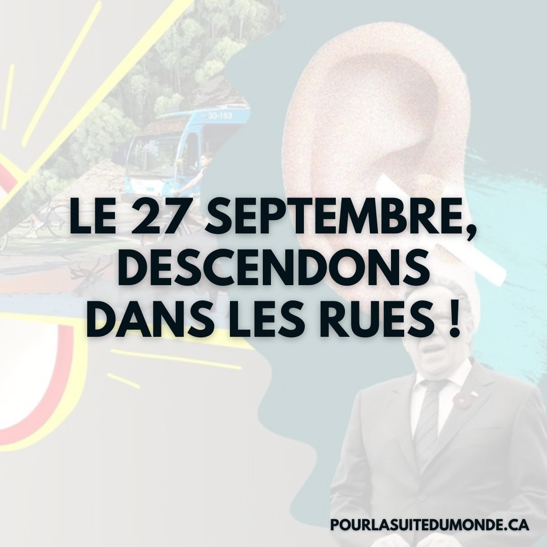 🌎COMMUNIQUÉ DE PRESSE - 27 septembre, tous dans la rue pour dénoncer les avancées trop lentes et insuffisantes du gouvernement de <a href="/francoislegault/">François Legault</a>  en matière de transition sociale et environnementale.

À lire👇
bit.ly/3Z1LYD4