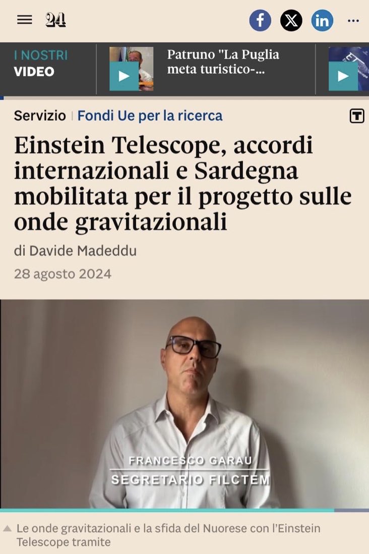 FilctemS's tweet image. Il nostro segretario generale, Francesco Garau, intervistato da “Il Sole 24 ore” su Einstein Telescope. #futuro #lavoro #filctem #francescogarau

ilsole24ore.com/art/einstein-t…