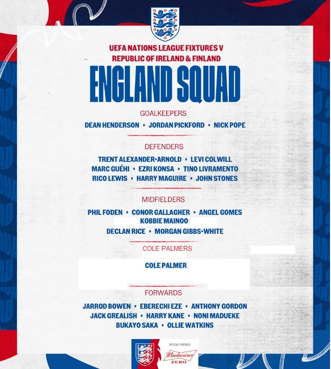 OverthinkFPL's tweet photo. England Squad is looking Solid. #England #ColePalmer https://t.co/RJNRkJVg3M