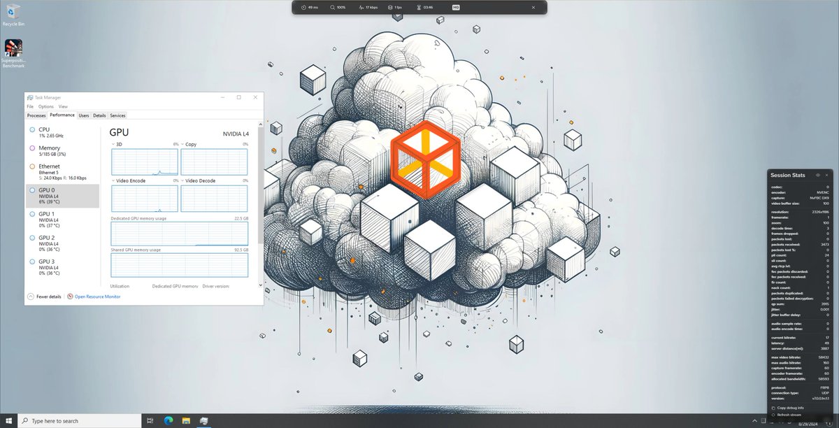 rspruijt's tweet image. "Can we use Multiple @nvidia or @AMD GPUs with @Dizzion @Frame?!"  Yes 😍 - screenshot of Frame Desktop session with 4 x NVIDIA L4 Ada LoveLace in action :-) #AI #EUC #DaaS #CloudWorkstation #MediaEntertainment #F1 w/ @redbullracing  @ScuderiaFerrari  @williamsf1 🚀