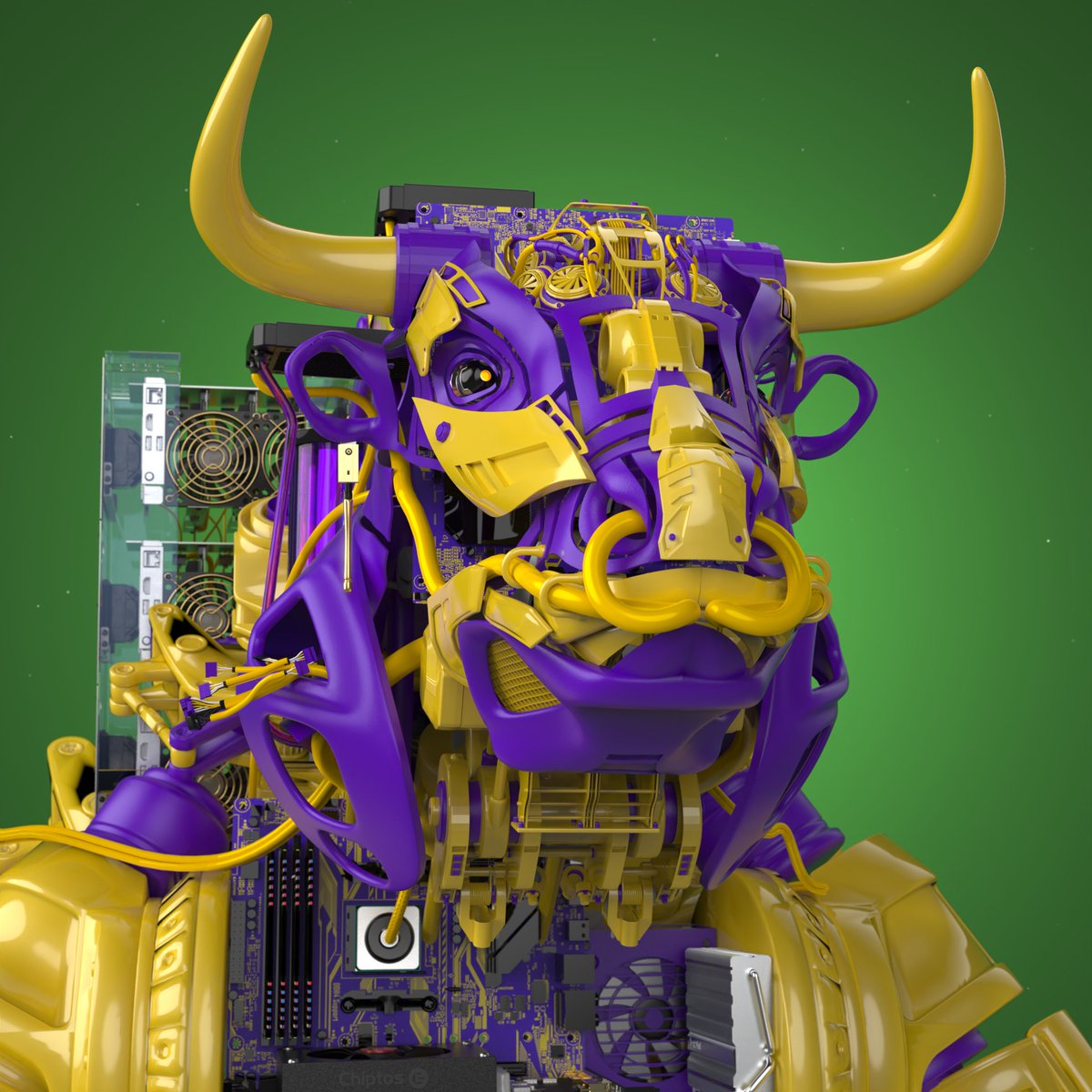 ChiptosBot's tweet photo. Chipto of the day.
Type: Bull with Mamba Yellow and Yellow cords.
ChiptosX #213 https://t.co/mmaheaRE5U
Chiptos are a collection of robots made out of computer parts.
#3DRobot #RobotDesign #chiptos https://t.co/e7Xmwm6B64