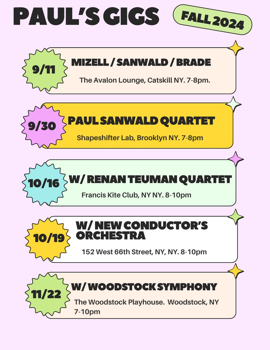 Fortunate to have some pretty cool gigs coming up this fall!