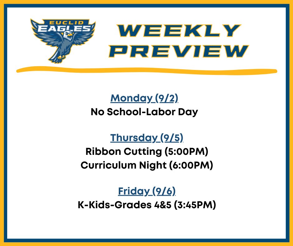 Here is a look at the events coming up in week 2 of school!
