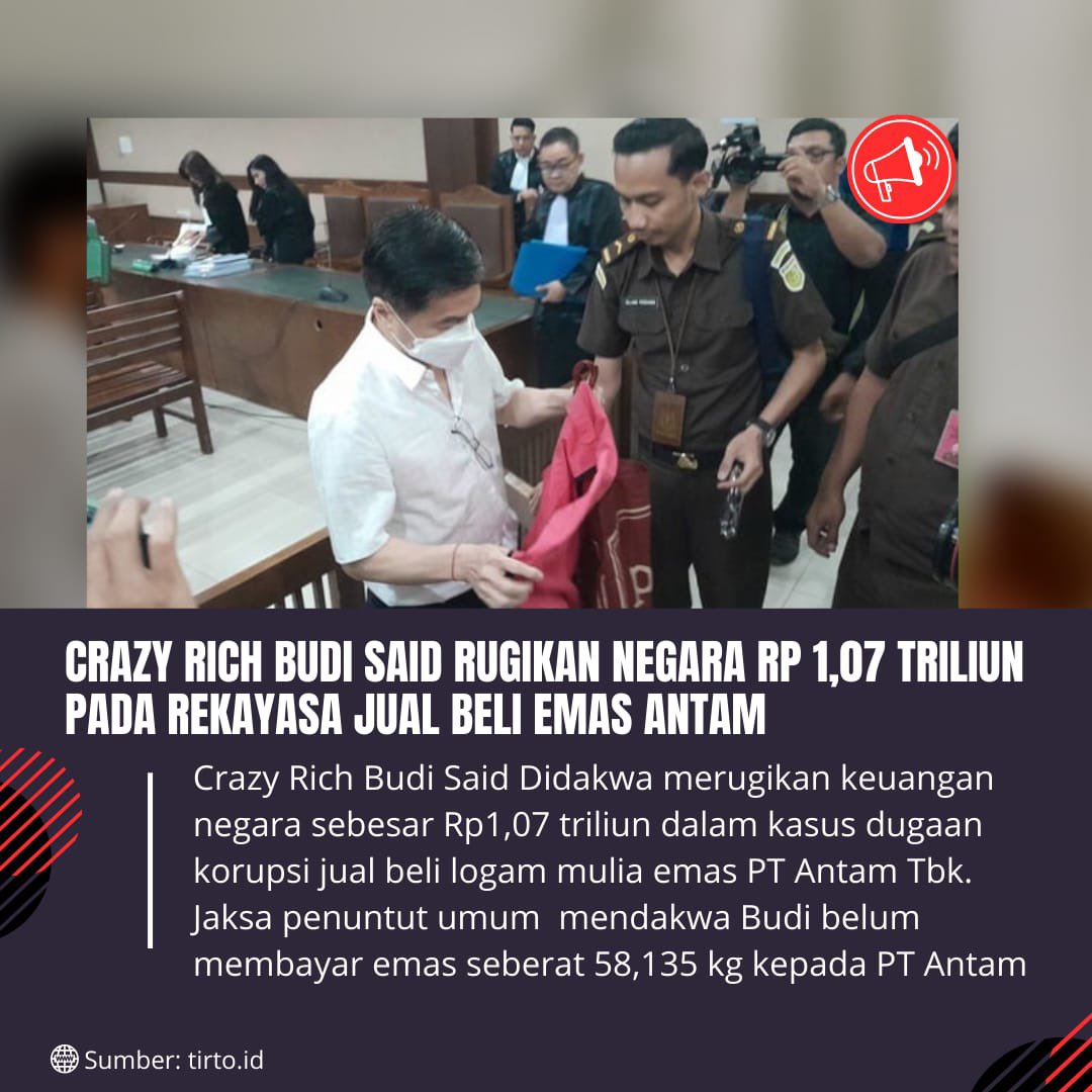 beritakekiniann's tweet photo. Wow Crazy Rich Budi Said rugikan negara 1,07 triliun pada rekayasa jual beli emas Antam

https://t.co/qgfOKceeyL

#news #berita #budisaid #antam #emas #emasantam #beritaviral #berita #kabarterbar
Ojol jawa barat https://t.co/LRbit6il34