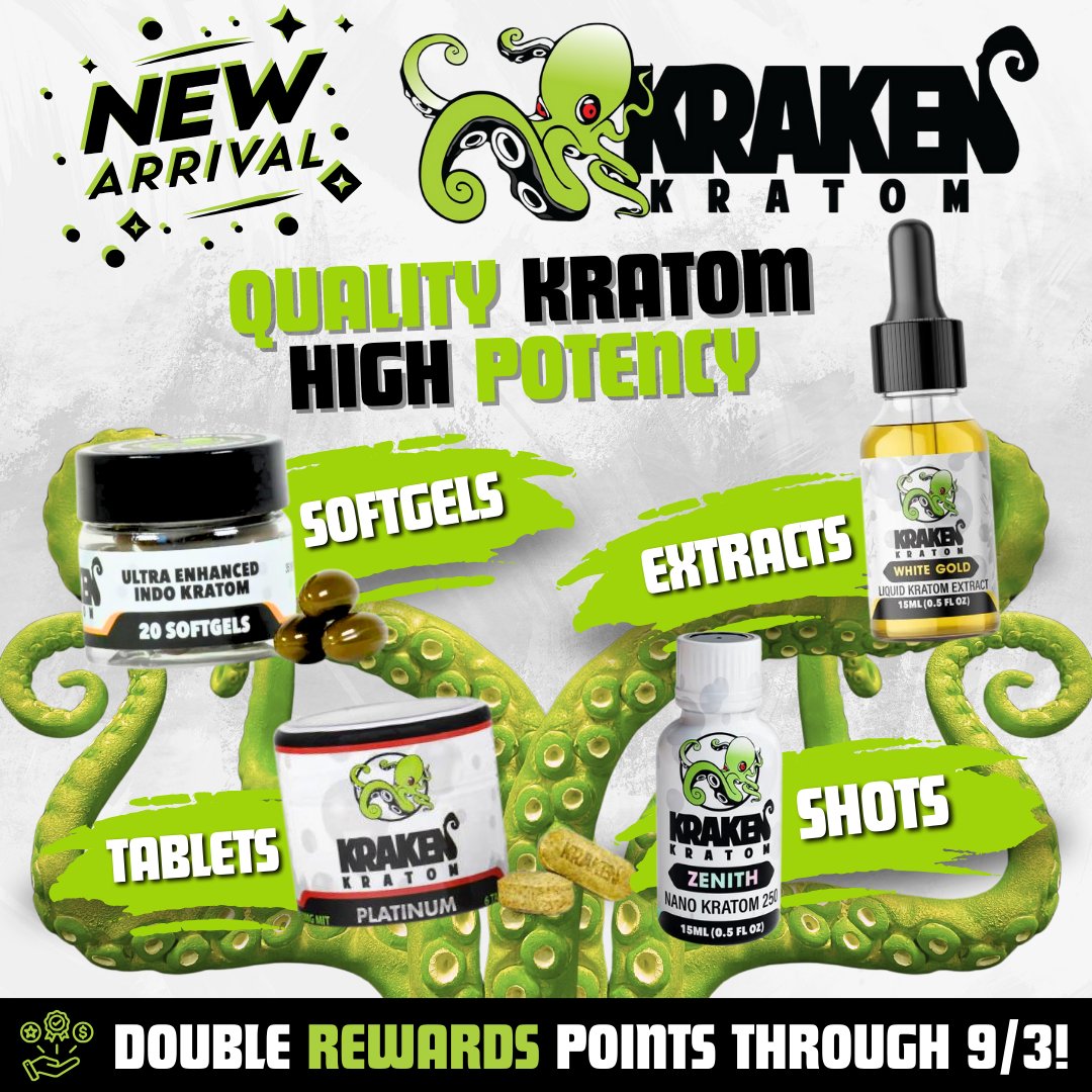 🎉 20% OFF your first order with code FIRST20! 🌿 Shop now, get double rewards points on all purchases until 9/3. golddragonkratom.com

🍃 New brand! Top-tier softgels, tablets, shots and more from Kraken Kratom.

Score a FREE shaker cup and FREE shipping on orders $99+! 🛒✨