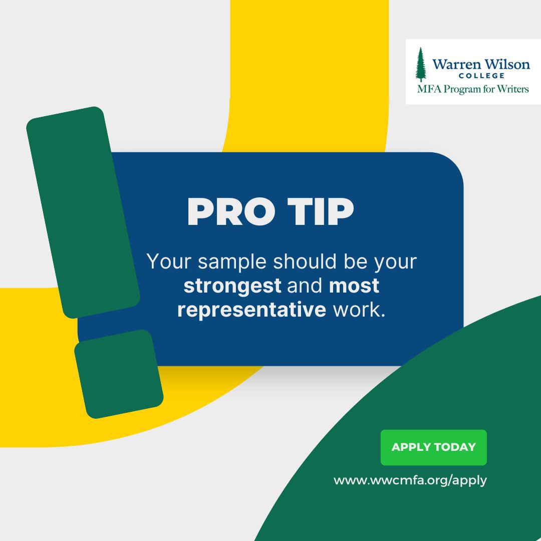 WarrenWilsonMFA's tweet image. Regardless of your style or what subjects you like to explore in your work, this tip will help you choose the right sample every time. Applications due this Sunday September 1st.
#mfadraft #creativewritingsample #writingsample #mfaapplication #wwcmfa #lowresmfa