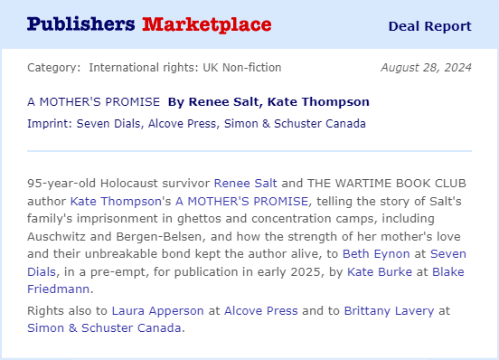 Renee Salt's story of survival is deeply moving, and editing this book alongside <a href="/Beth_R_Eynon/">Beth Eynon</a> and Brittany Lavery has been life-changing. With the brilliant writing and journalism of <a href="/katethompson380/">Kate Thompson</a>, DO NOT CRY WHEN I DIE (US/CAN title) is a book I am so proud to publish.