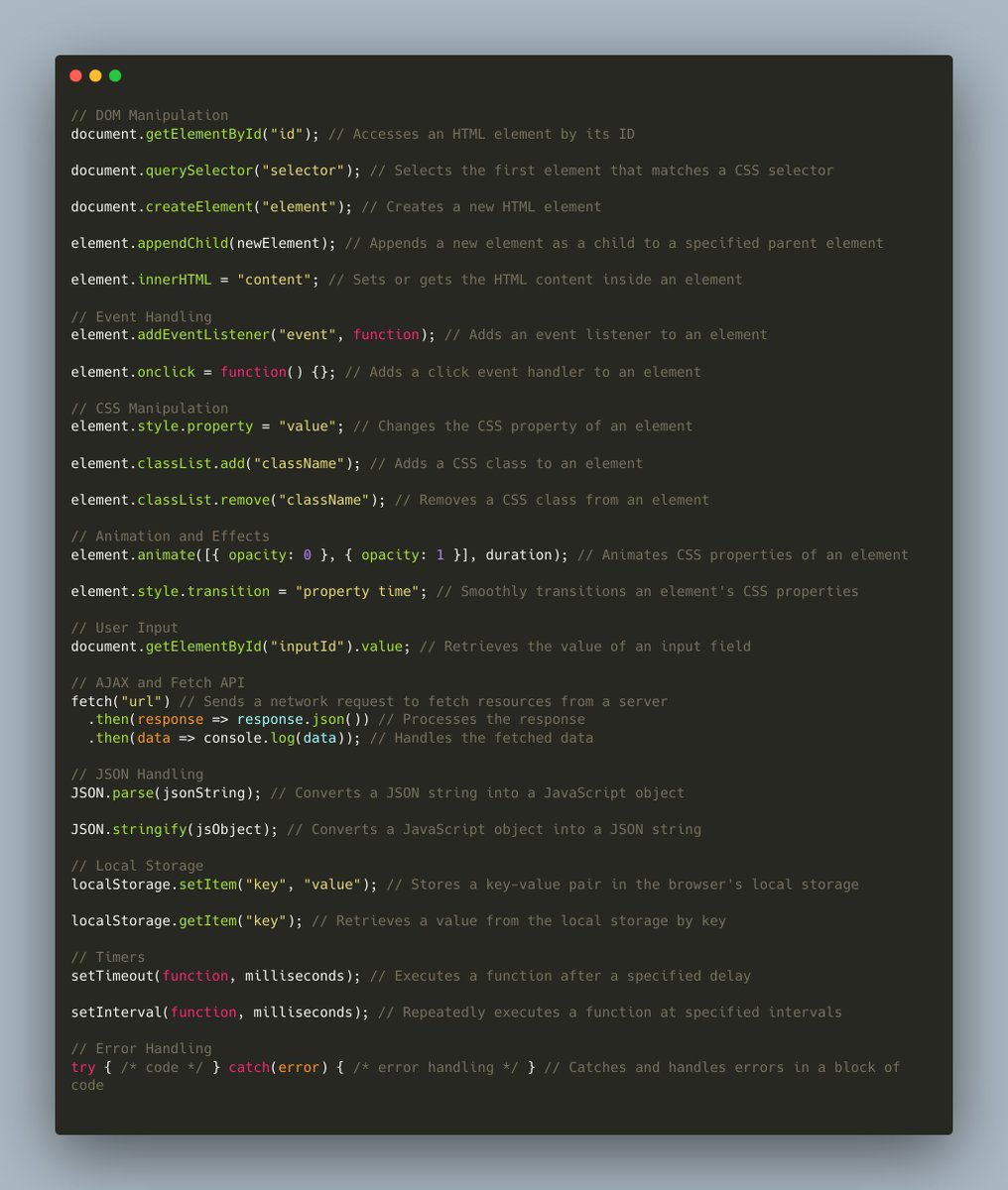 NanouuSymeon's tweet image. JavaScript commands and concepts related to web design:
